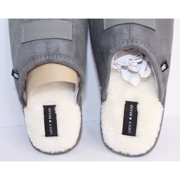 Lucky Brand Mens M 9-10 Quilted Microsuede Gray Clog Slipper Faux Fur Casual New main image 6